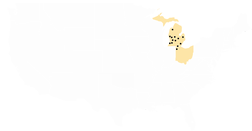 Map of Wilbur Ellis locations in Wisconsin, Michigan, Ohio