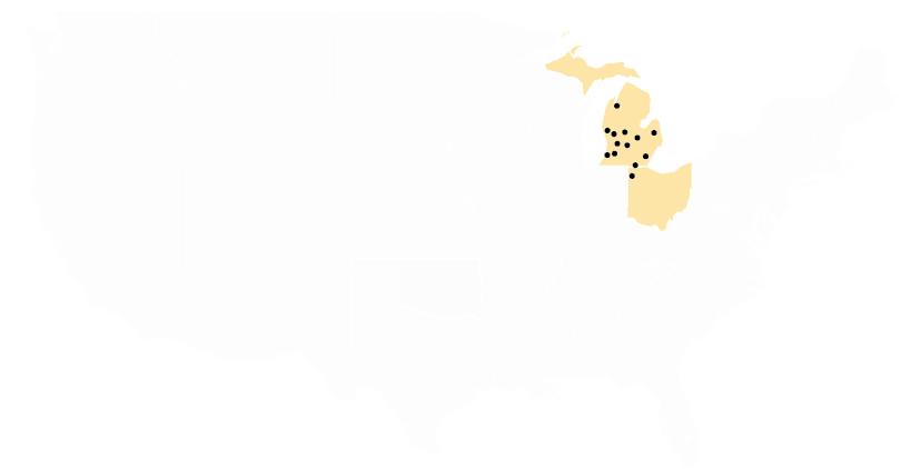 Map of Wilbur Ellis locations in Wisconsin, Michigan, Ohio